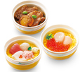 上：ミニ帆立豚丼　右：ミニ帆立いくら丼　下：ミニ北海海鮮ちらし【和食さとの 「北海道逸品食べ放題」】