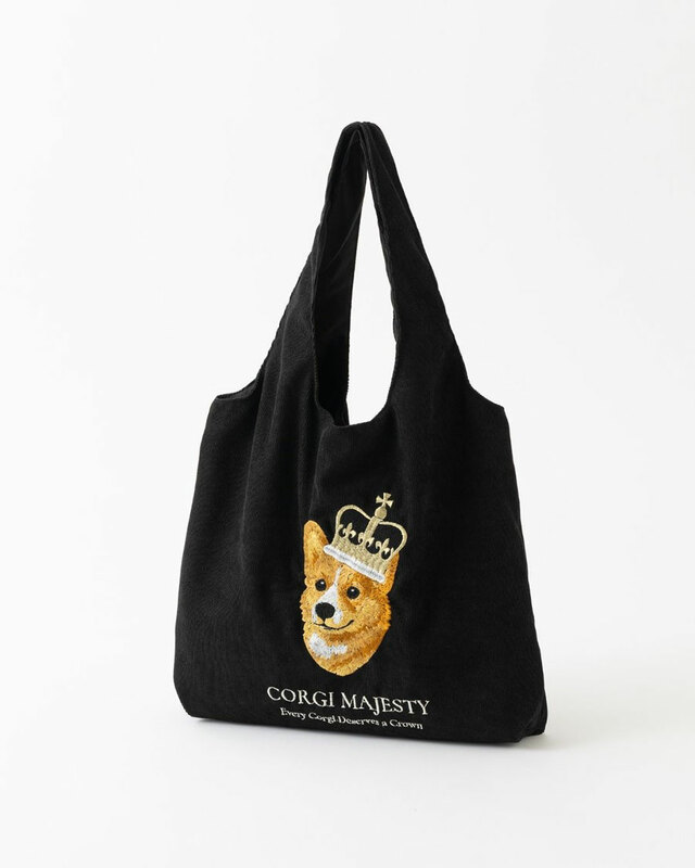 【Jubilee <ジュビリー>】コーデュロイ刺繍トートバッグ 英国ロイヤル(ブラック)