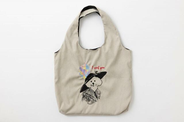 「I woof you」¥2,970（税込）【猫犬デザイン刺繍 コーデュロイ トートバッグ 60×40cm】