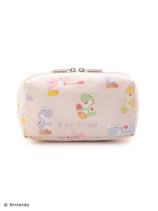 【スーパーマリオ】キノピオ＆ヨッシー総柄ポーチ ピンク　￥4,950／ルームウェアとお揃いで使うのもおすすめ！