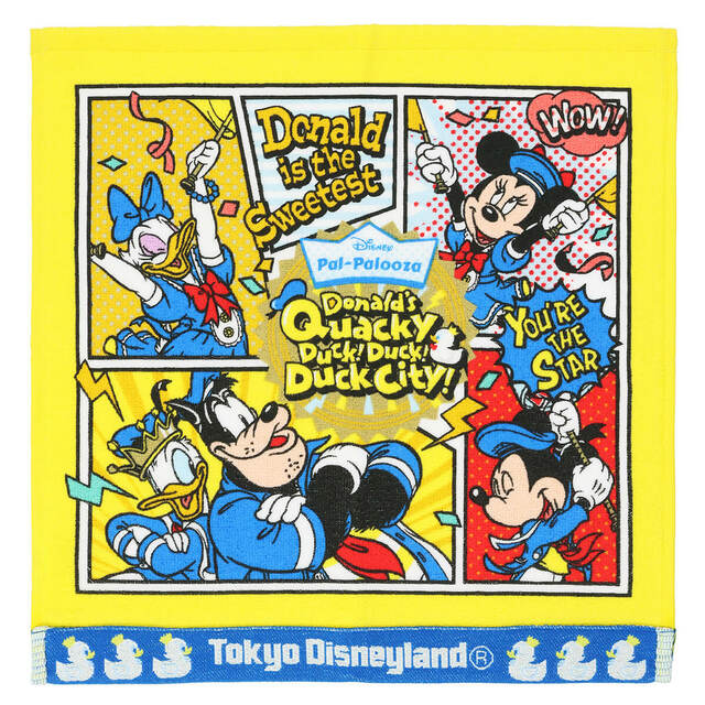 ウォッシュタオル 950円｜ディズニー・パルパルーザ「ドナルドのクワッキー・ダック！ダック！ダックシティ！」スペシャルグッズ｜販売店舗：東京ディズニーランド「ディズニー＆カンパニー」｜発売日：2025年4月7日（月）
