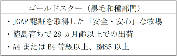 「とくしま三ツ星ビーフ」ゴールドスター認定要件