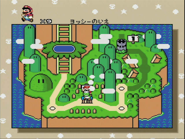 スーパーマリオワールド／現在行くことのできるコースのなかから、挑戦するコースを自由に選ぶことができる。