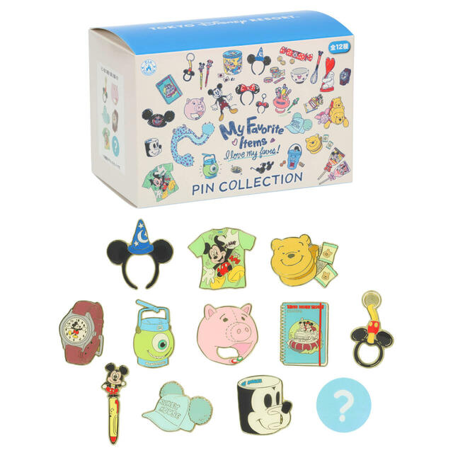 ピンバッジセット 7,800円｜東京ディズニーリゾート「パークのおみやげたちをモチーフにしたグッズ」｜販売店舗：東京ディズニーランド「グランドエンポーリアム」、東京ディズニーシー「エンポーリオ」｜発売日：2024年11月21日（木）