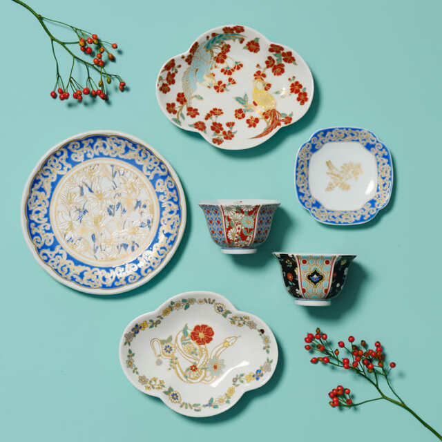 【ナタリーレテ×アフタヌーンティー】大皿九谷焼 ¥5,940、中鉢九谷焼 各¥4,400、小鉢九谷焼 各¥2,200、小皿九谷焼 ¥2,200