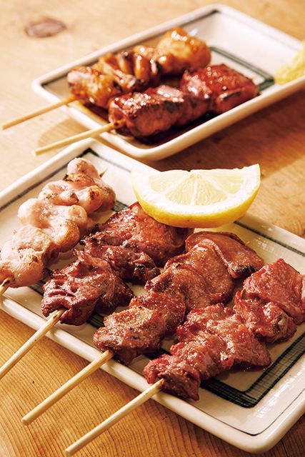 焼きとんの名店／【武蔵小杉】串焼 文福　焼きとん かしら、たん、はつ、こぶくろ、レバー、しろ 各110円（税別）