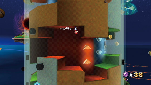 スーパーマリオギャラクシー／重力が上にかかっている場所では天井に張り付いて移動する。