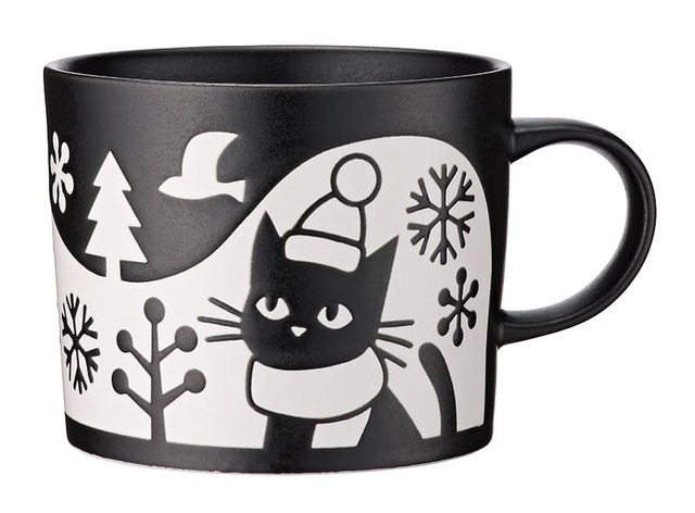【カフェ・ベローチェ福袋】ほっと一息つける「美濃焼 黒ねこマグカップ」（幅約9cm×高さ約7.5cm）