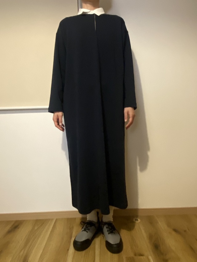 【無印良品 引き揃え天竺編み長袖ラガーワンピース】身長165cm、Lサイズ着用。天竺編みの着心地がバツグンです！