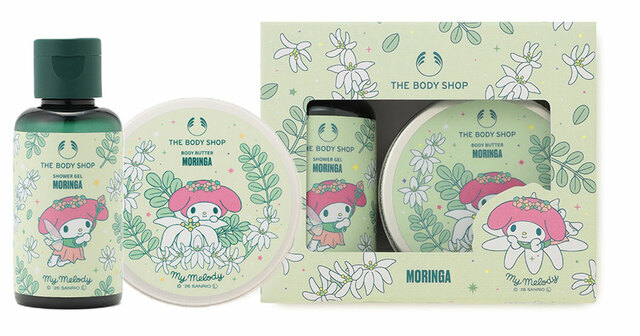 【THE BODY SHOP×マイメロディ＆クロミ】ミニボディケアギフト MO (香り：モリンガ)2,255円(税込)　シャワージェル 60mL／ボディバター 50mL