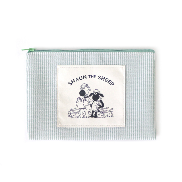 【ひつじのショーン】ストライプポーチ(グリーン)　1,540円（税込）