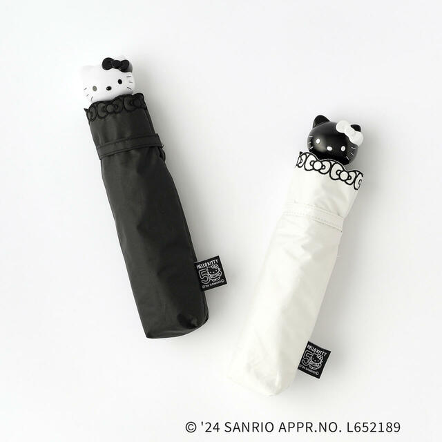 【HELLO KITTY×OPAQUE.CLIP】ハローキティのポイントデザインがかわいい晴雨兼用の折り畳み傘「モノトーン晴雨兼用傘」¥4,950（税込）