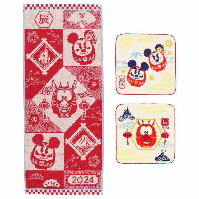 タオルセット〈今治タオル〉 3,100円｜お正月スペシャルグッズ｜東京ディズニーリゾート40周年“ドリームゴーラウンド”｜発売日：2023年12月1日（金）｜販売店舗：東京ディズニーランド「ディズニー＆カンパニー」、東京ディズニーシー「エンポーリオ」