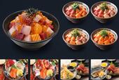 「(左上)1日限定10食「本日のぜいたく丼」(右上)2度おいしい!「海鮮&だし茶漬け」(マグロとサーモン/マグロとブリ/ブリとサーモン/サーモンといくら)(左下)刺身3種/5種盛り定食(右下)刺身&天ぷら定食/刺身&焼き魚定食」<期間:2026年10月8日〜>【“刺身食べ放題”で話題の『漁港食堂 秦野店』がリニューアルオープン!海鮮丼・定食・海鮮だし茶漬けなど、さらにメニューが充実!】