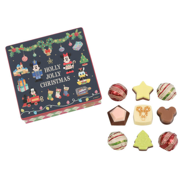 アソーテッド・チョコレート 1,200円｜東京ディズニーリゾート「ディズニー・クリスマス」スペシャルグッズ｜販売店舗：東京ディズニーランド「ワールドバザール・コンフェクショナリー」、東京ディズニーシー「ガッレリーア・ディズニー」｜発売日：2024年11月8日（金）