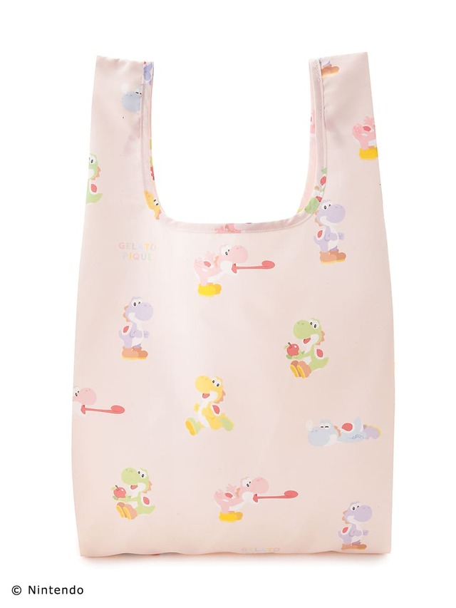 【スーパーマリオ】キノピオ＆ヨッシー総柄コンビニエコバッグ ピンク　￥3,960／柔らかい素材なので折りたためばコンパクトに♪