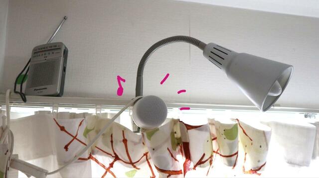 【3COINS マグネットスタンド防水スピーカー】ダイニングテーブル上にある間接照明のクリップに付けてみました。見た目も可愛くなり、お気に入りです♪