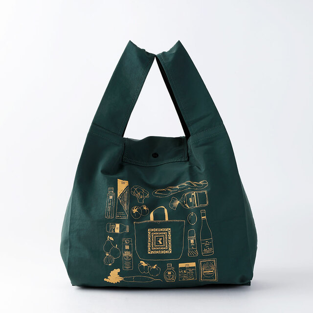 【紀ノ国屋 スモールショッパー】ディープグリーン（新色）／裏面には紀ノ国屋らしい商品をモチーフにしたかわいいイラスト入り！