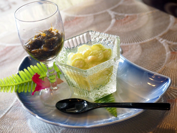 山口：長門湯本温泉　楊貴妃浪漫の宿　玉仙閣 「白おくらのすり流し＆アカモクもずく風」