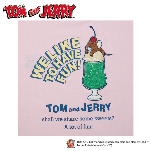 【トムとジェリー】バックにメロンソーダに乗ったジェリーのイラストのサガラ刺繍