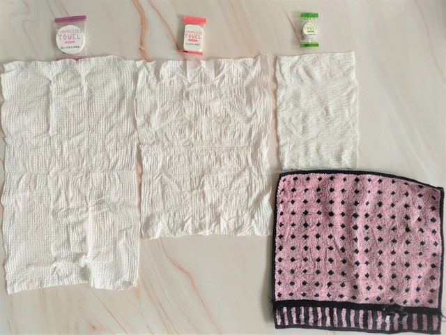 【ダイソー】コンパクトタオルを一般的なハンドタオルと大きさを比較してみたところ