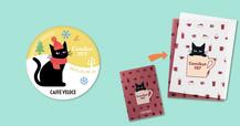 「黒ねこお楽しみ袋」のコミケ限定缶バッジ、クリアファイル【『カフェ・ベローチェ 有明店』限定グッズ】