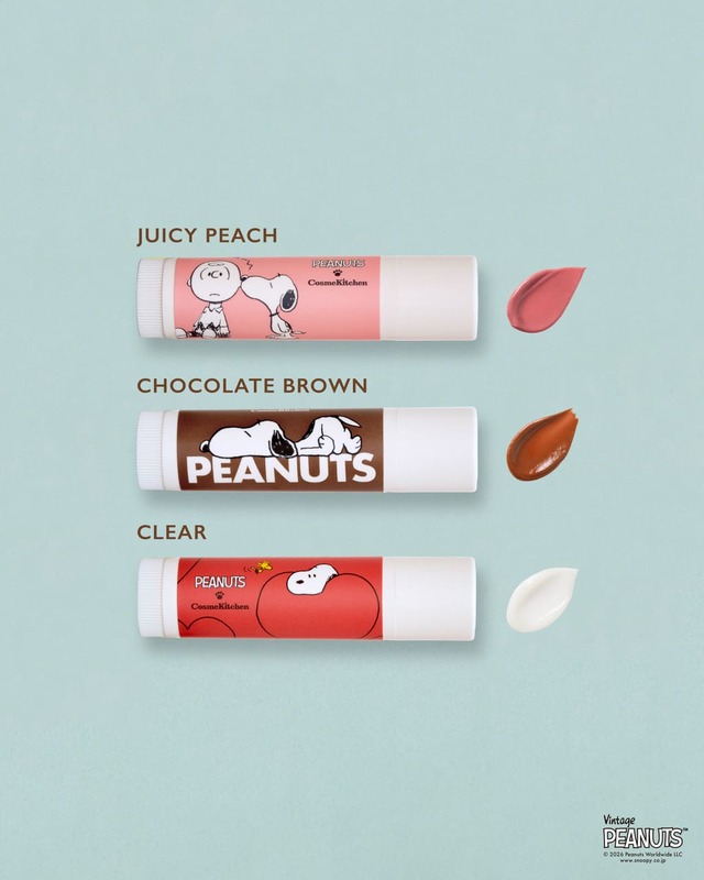 【PEANUTS×コスメキッチン】Cosme Kitchen＜PEANUTS＞アロマティック リップクリーム チャームセット　各3,300円／驚くほどメルティなテクスチャーの秘密は、体温でとろけるシアオイル