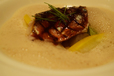 ポルチーニ茸とフォワグラの温かいフラン サンマの照焼きと温野菜添え