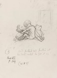 「グングン、くつをひっぱったので……」、『クマのプーさん』第8章、E.H.シェパード、鉛筆画、1926年、V&A所蔵