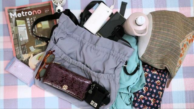 【BAYFLOW　3WAY撥水アジャスタートート】1泊分の荷物を詰めてみると、着替えやポーチ類もしっかり収納でき、ボタンもちゃんと留まりました！