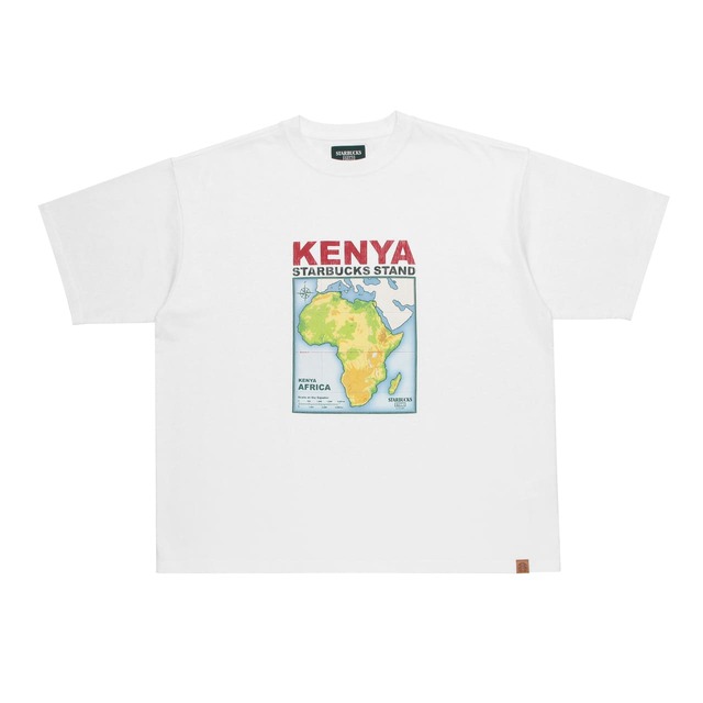 【STARBUCKS STAND by BEAMS】「プリントTシャツ KENYA」¥9,900(サイズ:XS / S / M / L / XL、カラー:ホワイト / グリーン)
