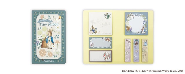 【ピーターラビット】「付箋7種セット」790円、セット内容：デザイン7種×20枚／正方形型、長方形型、スティック型の3種類