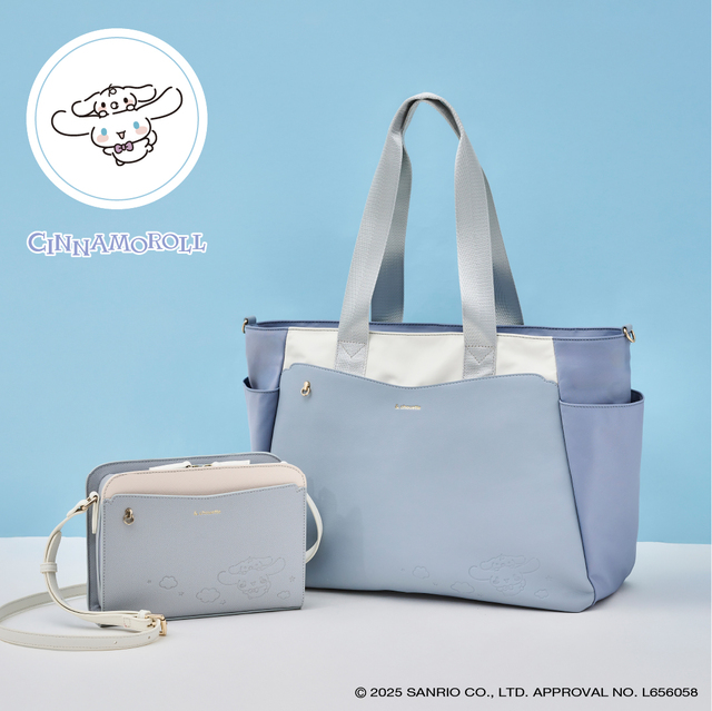 シナモロールコレクション「クリアポーチ付きショルダーバッグ」14,300円（税込）「トラベルトートバッグ」17,600円（税込）