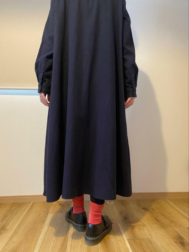【無印良品 両面起毛フランネルスタンドカラー長袖ワンピース】下にロンTと厚めレギンスを履いても問題なし!