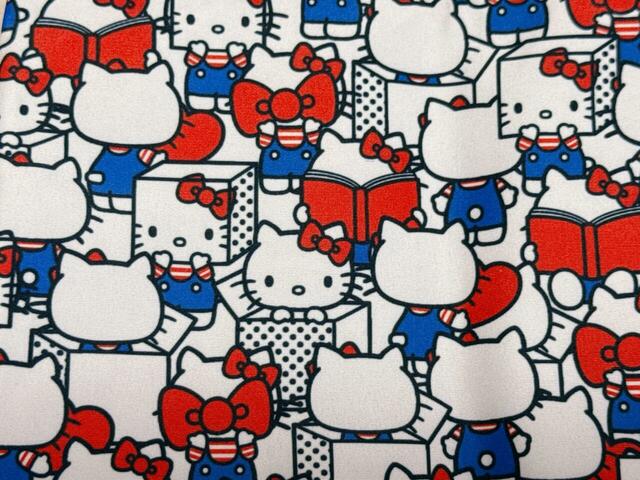 お顔がボックスになっていたり、ボックスを持っていたり…キュートなキティちゃんの総柄です