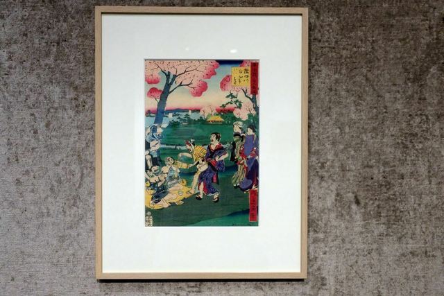 昇斎一景《東京名所三十六戯撰 隅田川白ひげ辺》明治5年(1875)　東京都江戸東京博物館蔵　※前期のみ展示