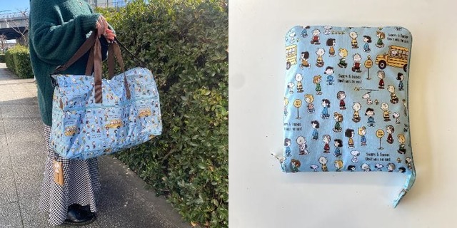 【スヌーピー】折りたたむとコンパクトなサイズになって持ち運び便利なボストンバッグ