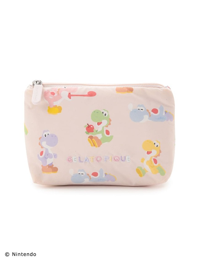 【スーパーマリオ】キノピオ＆ヨッシー総柄ティッシュポーチ ピンク　￥3,960／ヨッシーの総柄がかわいい