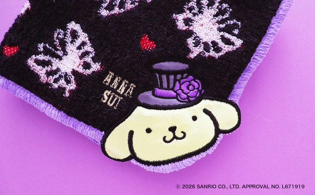 【ANNA SUI×ポムポムプリン】「タオルハンカチ」(3柄、各1,430円)/コラボデザインのポムポムプリン