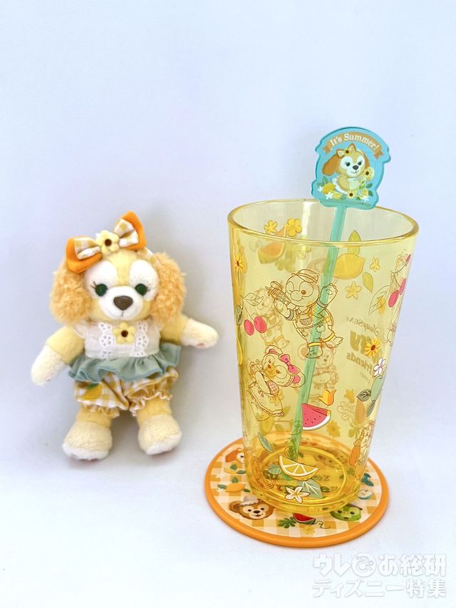 “ダッフィー＆フレンズのテイスティ・サマー・サプライズ” スーベニアタンブラーセット（タンブラー、マドラー、コースター）& クッキー・アンぬいぐるみバッジ