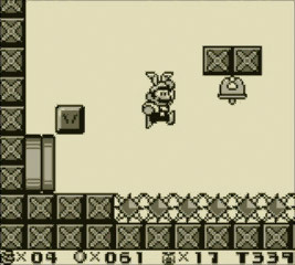 スーパーマリオランド2　6つの金貨／ニンジンを取ると「バニーマリオ」に変身。ジャンプ力がアップし、頭に生えたウサギの耳でゆっくり落下できる。