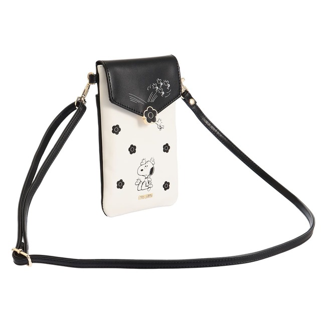 【マリークワント×PEANUTS】MARY QUANT × PEANUTS™ モバイルショルダー(ブラック×ホワイト) ¥8,250（税込み）
