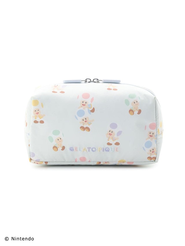 【スーパーマリオ】キノピオ＆ヨッシー総柄ポーチ ブルー　￥4,950／お出かけが楽しくなりそうなポーチ♪