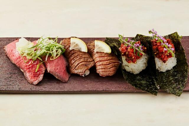 「肉寿司豪華3種食べ放題」＜期間：2025年10月3日〜＞【豪華3種肉寿司の食べ放題付き！秋野菜と楽しむ『秋の肉タヌーンティー』が10月3日より「やきにく山笑ふ」に新登場！】