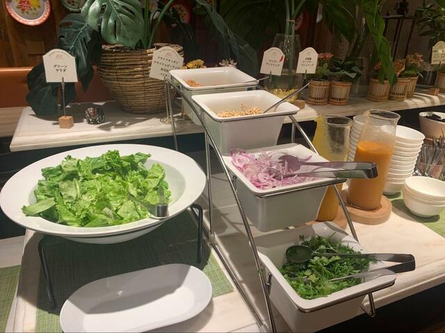 【タイ料理新宿ランブータン】サラダコーナーには豊富なトッピングと珍しい味のドレッシングがありました