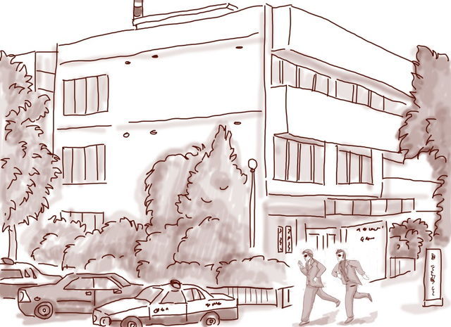 2人の勤務する神奈川県警「港署」（ドラマ再現イラスト：ナリタノゾミ）