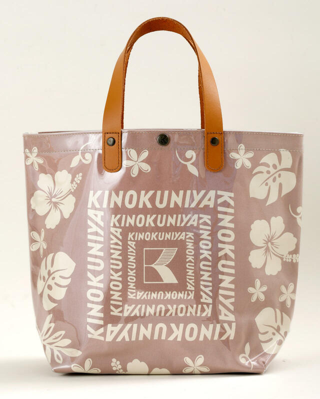 【紀ノ国屋 モンステラ柄クリア帆布バッグ】バッグの表面にはクリアのビニール素材があしらわれています