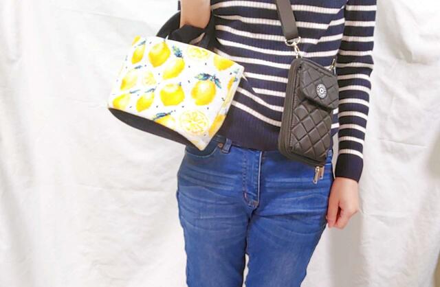 フェイラーのレモンドット柄トートと合わせてみた【Kipling（キプリング）お財布にもなる キルティングスマホショルダーバッグ】