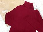 【UNIQLO　エクストラファインメリノリブタートルネックセーター】渋めの赤がかわいい