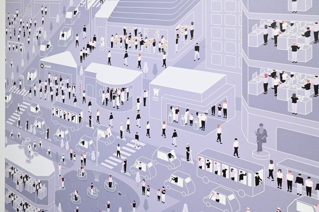 【デザインあ展neo】「すわらない世界」/こちらはすわらない世界。イスがないと、暮らしはどう変わるのでしょうか?